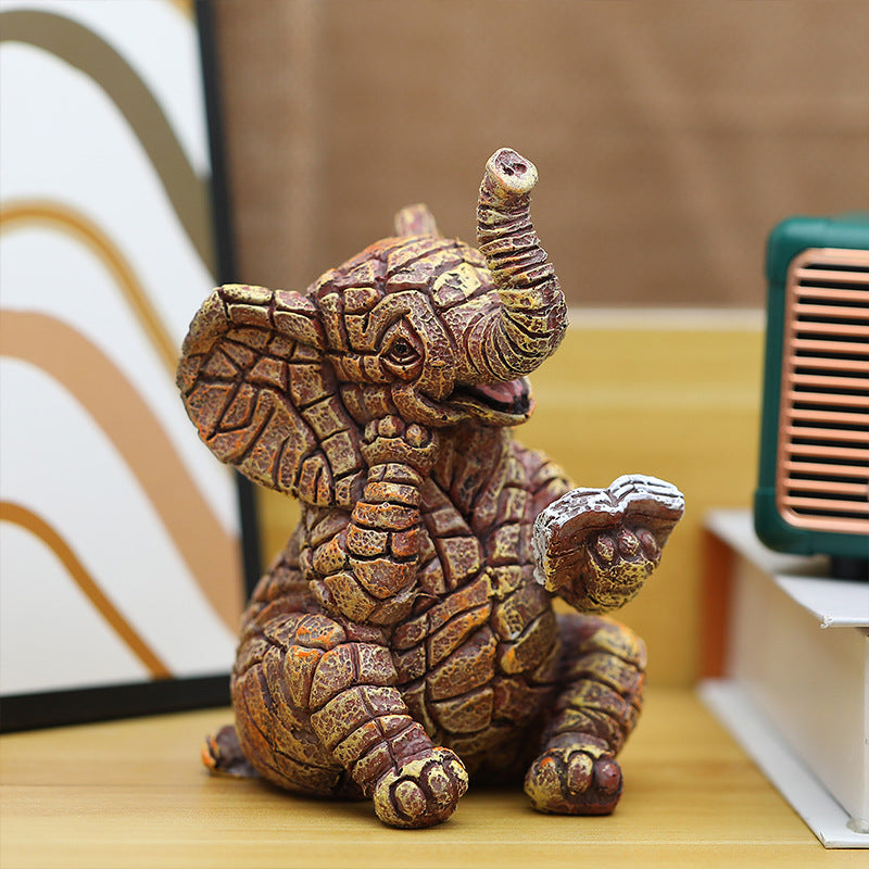 2 PCS Textured Resin Elephant Figurine - Decorative Stone-Look Statue for Home & Garden Decor V888-ELOSUNG24936