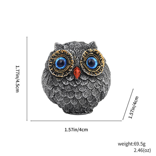 3Pcs Blue Small Decorative Resin Owl Figurine - Textured Statue with Blue Eyes V888-ELOSUNG24937