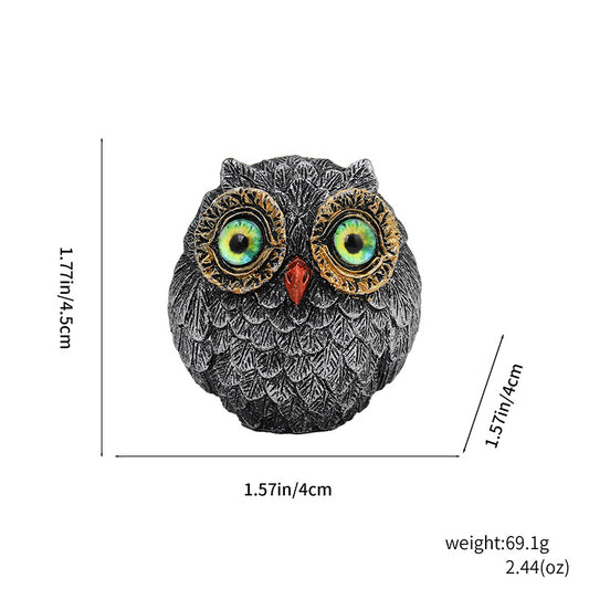 3Pcs Green Small Decorative Resin Owl Figurine - Textured Statue with Blue Eyes V888-ELOSUNG24938