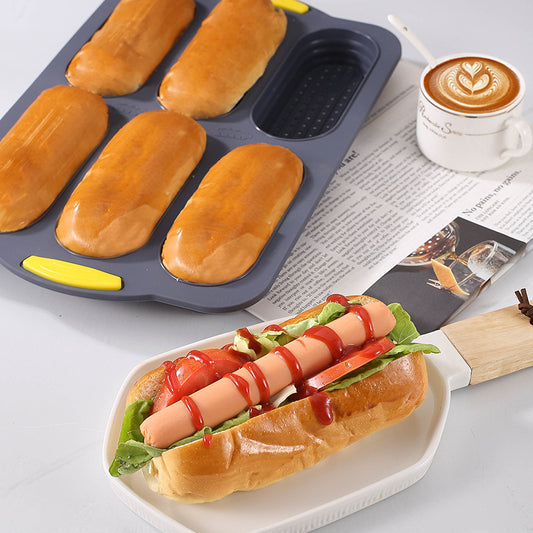 Brown 6-hole silicone baking mold, perforated loaf pan 37.5 cm x 24.5 cm, suitable for bread and cakes (sold V888-ELOSUNG25178