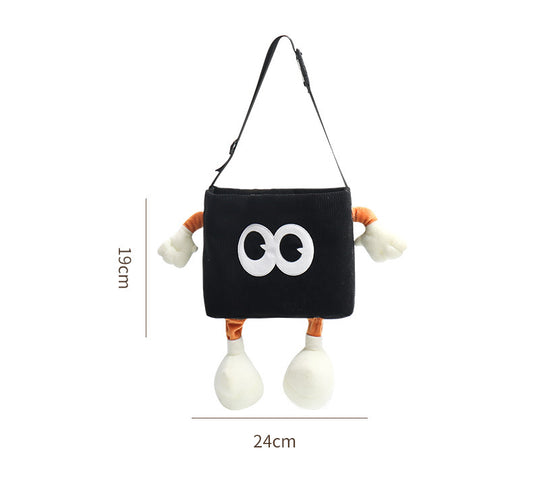 Black Cute Cartoon Car Trash Bin with Adjustable Strap - Water-Repellent Corduroy (19x24cm) V888-ELOSUNG25194