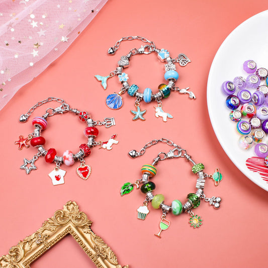 Unicorn DIY Beaded Bracelet Kit for Kids - Blue Crystal Beads and Charms Jewelry Set with Gift Box V888-ELOSUNG25310