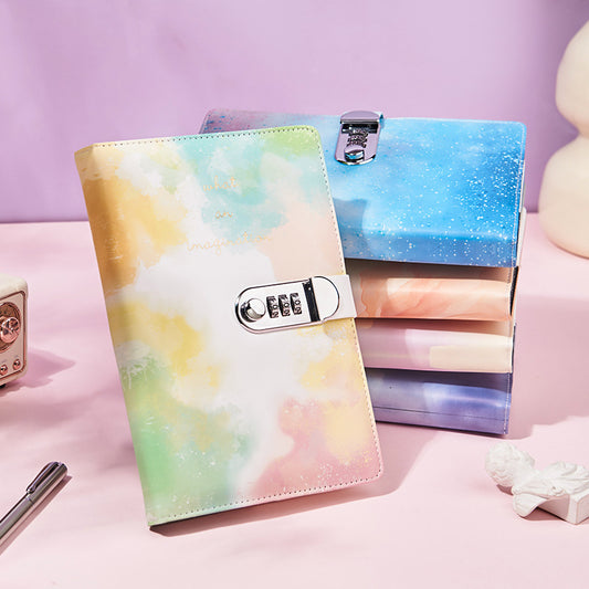A5 Tie-Dye Journal with Combination Lock - 240 Pages, Soft Touch Cover Diary(Colorful) V888-ELOSUNG25806