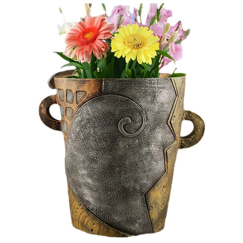 Abstract Face Planter Pot - Artistic Resin Decor for Succulents & Plants (Antique Style - 12.5*12*9CM) V888-ELOSUNG26216