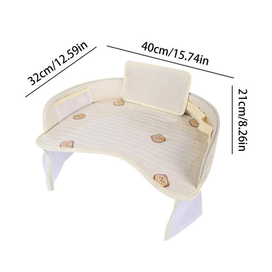 Kids Car Seat Travel Tray - Waterproof Lap Desk with Storage Pockets (Beige Bear - Round) V888-ELOSUNG26230
