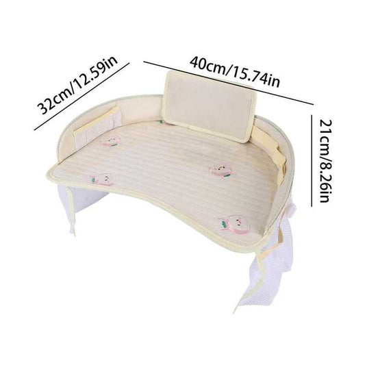 Kids Car Seat Travel Tray - Waterproof Lap Desk with Storage Pockets (Beige bunny - Round) V888-ELOSUNG26231
