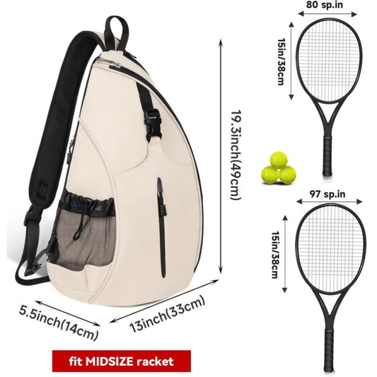 Beige Tennis Pickleball Sling Bag - Crossbody Racket Backpack for Men & Women (33x14x49cm) V888-ELOSUNG26243