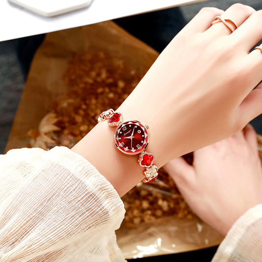 Red Women's Four-Leaf Clover Quartz Watch with Red Dial and Crystal Accents V888-ELOSUNG26279