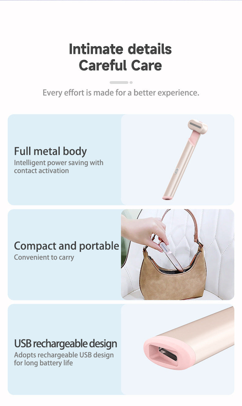 Rose Gold Electric Eye Massager Pen with Red & Blue Light Therapy - Heated Vibration Wand V888-ELOSUNG26283