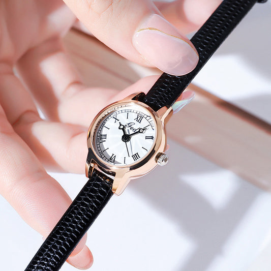 Rose shell white plate black belt Delicate Women's Watch - 20mm Roman Numeral Dial, Leather Strap V888-ELOSUNG26313