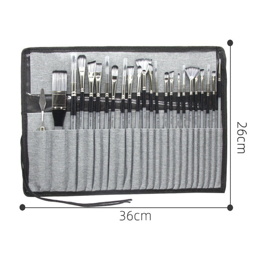 24pc Artist Paint Brush Set with Canvas Roll-Up Case - Nylon Hair Brushes for Acrylic Watercolor Oil Gouache V888-ELOSUNG26525