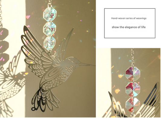 (Style B)2 PCS Hummingbird Metal Suncatcher with Crystal Accents - for Window or Wall Indoor Hanging Ornament V888-ELOSUNG26568