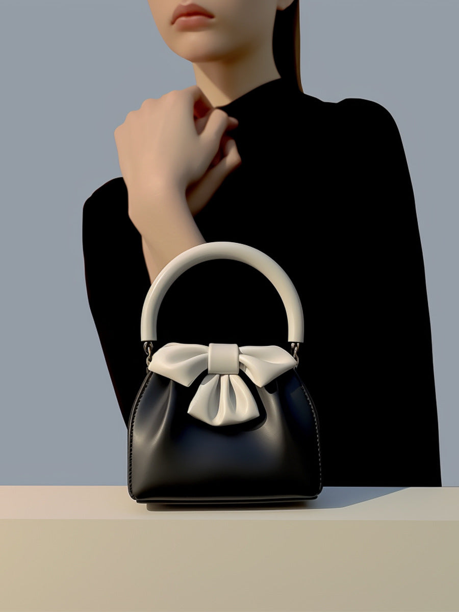 Statement Bow Mini Handbag - Black & White Color Block Top Handle V888-ELOSUNG26821