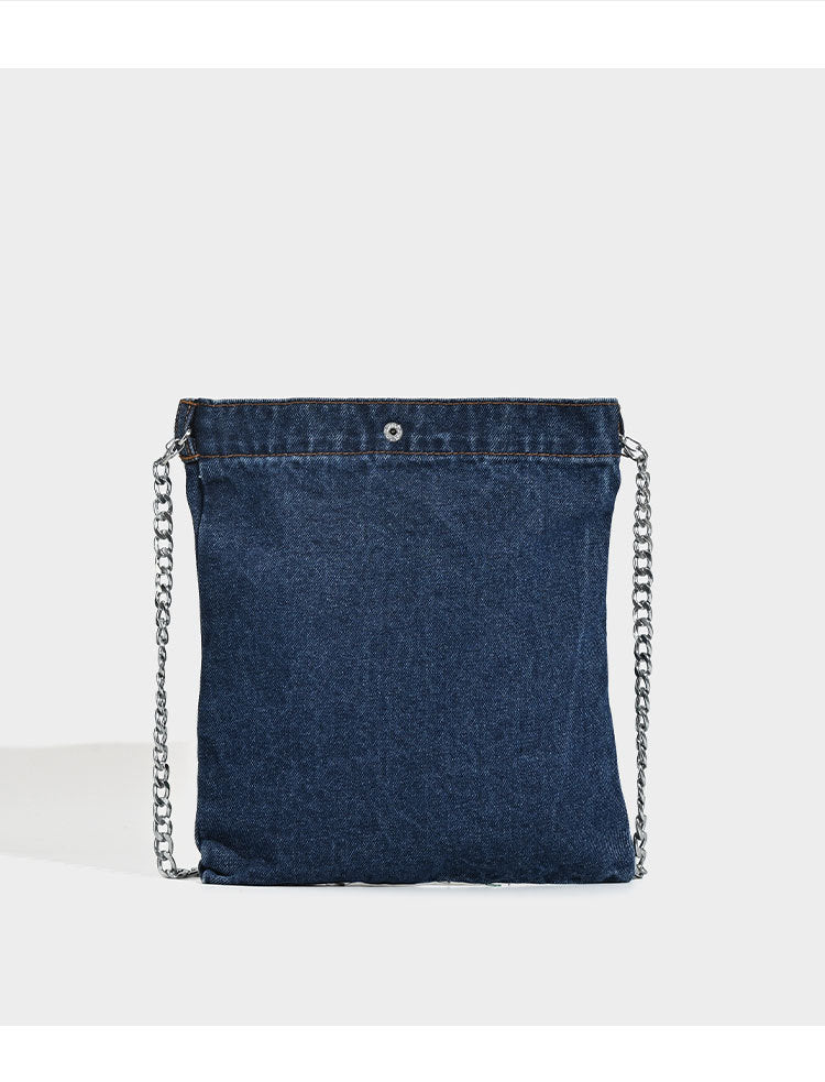 Embroidered Floral Denim Crossbody Bag - Butterfly & Wildflower Design, Chain Strap V888-ELOSUNG26915