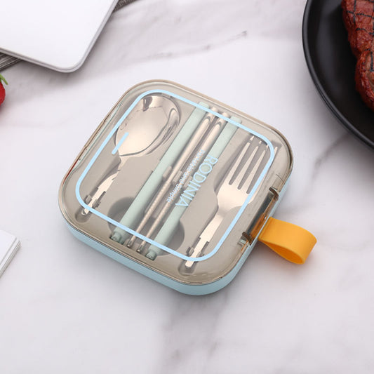 2 Sets Blue And Grey Portable Stainless Steel Cutlery Set - Reusable Utensils (2 Fork, 2 Spoon, 2 pairs of V888-ELOSUNG27182