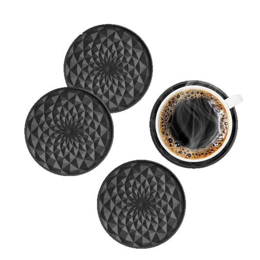 Dark Blue and Black Geometric Silicone Drink Coasters Set (6 Pack) with Holder - Non-Slip Table Protectors V888-ELOSUNG27198