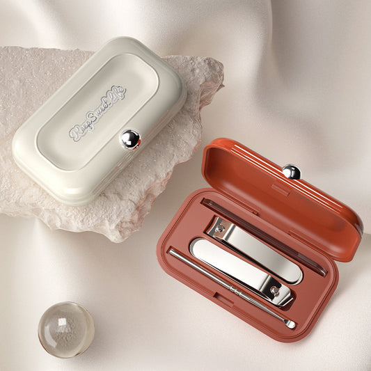 2 Sets Beige Portable 4-Piece Manicure Set - Compact Nail Grooming Kit with Stainless Steel Clippers, File & V888-ELOSUNG27221