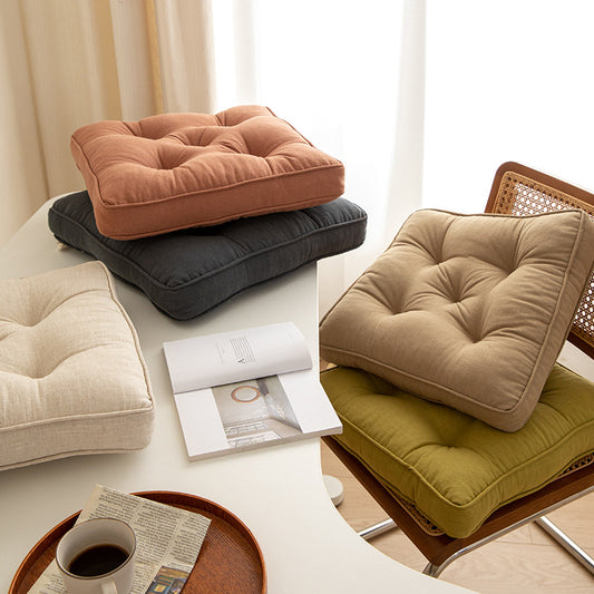 Beige Soft And Thick Seat Cushion - Cotton Linen Blend Chair Pad with Ties - 43x43cm V888-ELOSUNG27230