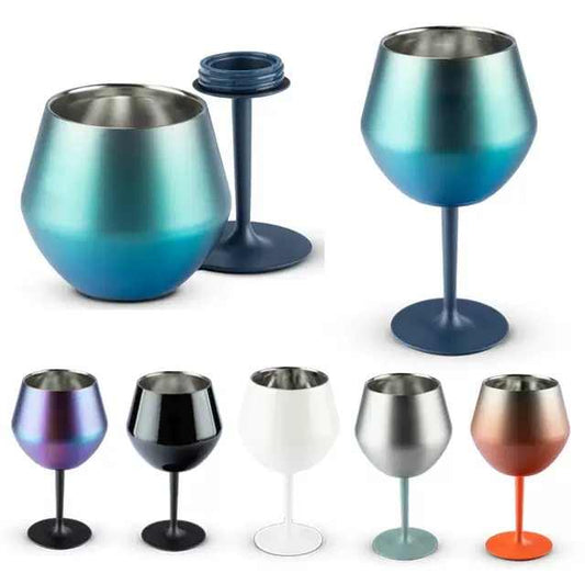 2 Pcs Green and Silver Detachable Stainless Steel Wine Glass - 14oz (420ml) Portable Stemmed Goblet for V888-ELOSUNG27237