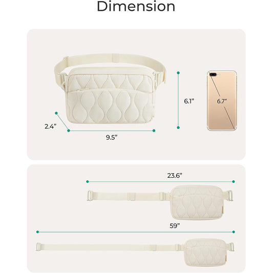 Beige Stylish Quilted Belt Bag - Lightweight Nylon Crossbody Fanny Pack V888-ELOSUNG27262