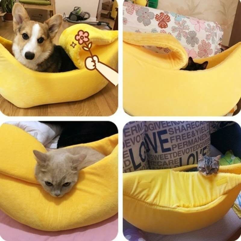 Green Cozy Banana Peel Pet Bed - Plush & Warm Cave House for Cats & Small Dogs (Medium) V888-ELOSUNG27462