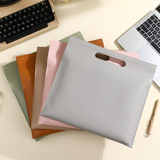 Beige Professional A4 PU Leather Document Bag - Waterproof Handheld File Folder Portfolio for Business & V888-ELOSUNG27499