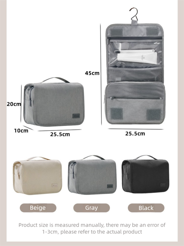 Grey Eco-Friendly RPET Hanging Toiletry Bag - Large Capacity Waterproof Travel Makeup Organizer V888-ELOSUNG27576