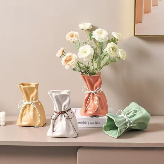 Coffee And White Chic Money Bag Inspired Vase - Modern Resin Decorative Flower Holder & Tabletop Accent(Use V888-ELOSUNG27610