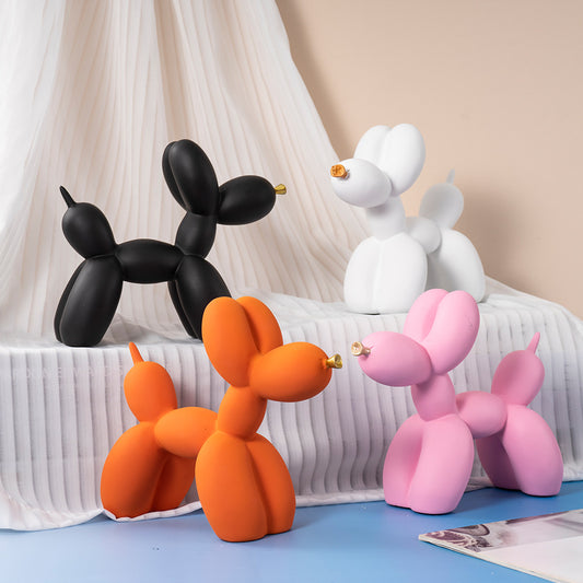 Black Modern Resin Balloon Dog Sculpture - Playful Art Figurine with Golden Snout Accent V888-ELOSUNG27637
