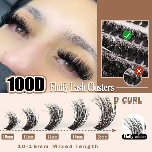3 Pcs Black Stunning 100D DIY Lash Clusters - D Curl Faux Mink, Fluffy Volume, Mixed Lengths (10-18mm) V888-ELOSUNG27662