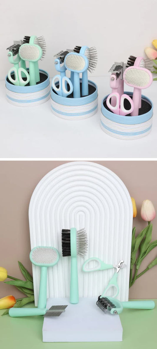 Blue Complete 5-in-1 Pet Grooming Care Kit - Professional Deshedding Brushes, Combs & Nail Clippers Set for V888-ELOSUNG27737