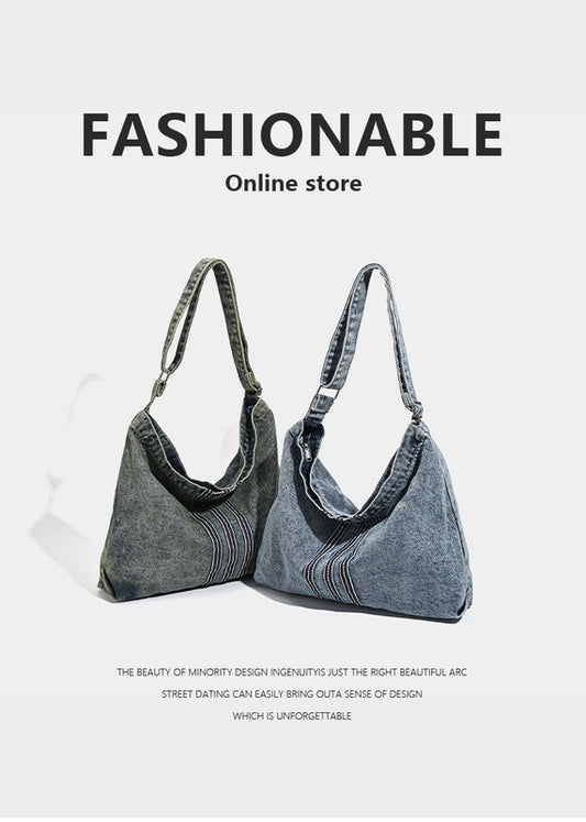 Blue Retro Washed Denim Hobo Bag - Large Capacity Shoulder & Crossbody Tote for Casual Everyday & Commute V888-ELOSUNG27744