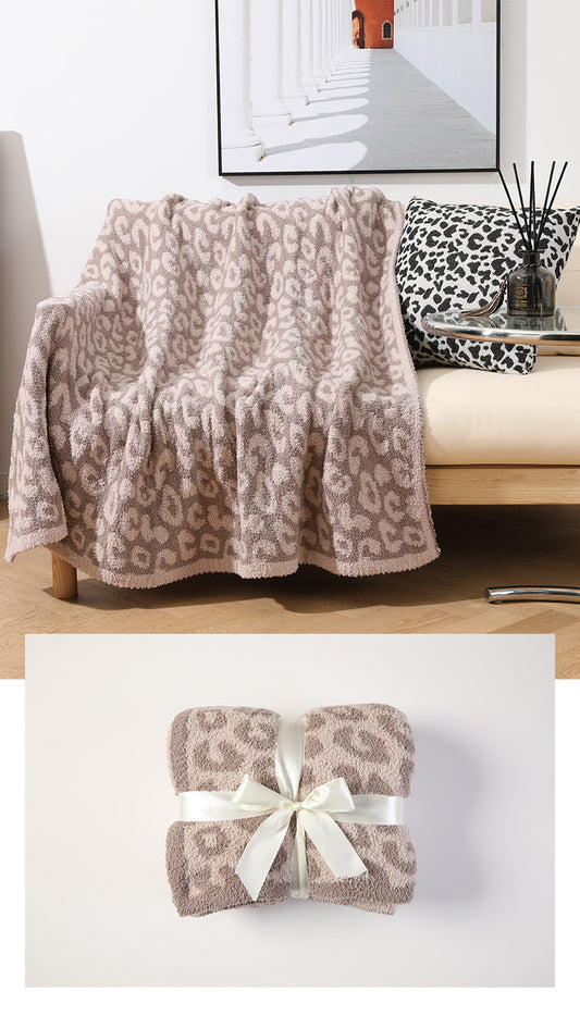 Beige and Khaki Luxurious Leopard Print Knit Throw Blanket - Ultra-Soft Jacquard Plush for Sofa, Bed & Cozy V888-ELOSUNG27777