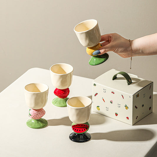 Yellow Whimsical lemon Stem Ceramic Goblet - 150ml Hand-Painted lemon Design, Unique Coffee & Drinkware Gift V888-ELOSUNG27815