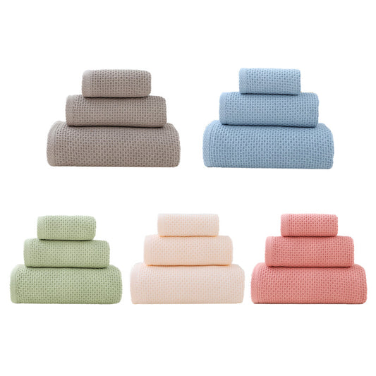 Blue Premium 3-Piece Waffle Weave Cotton Towel Set - Lightweight, Quick-Dry & Absorbent - Bath, Hand, Face V888-ELOSUNG27944