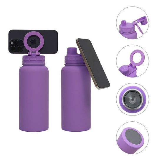 Black Premium 35oz Stainless Steel Insulated Sports Bottle with Magnetic Phone Holder Lid V888-ELOSUNG28185