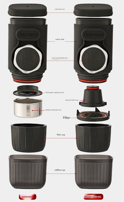 Portable Hand-Press Espresso Maker - Compact Capsule & Powder Coffee Machine V888-ELOSUNG28277