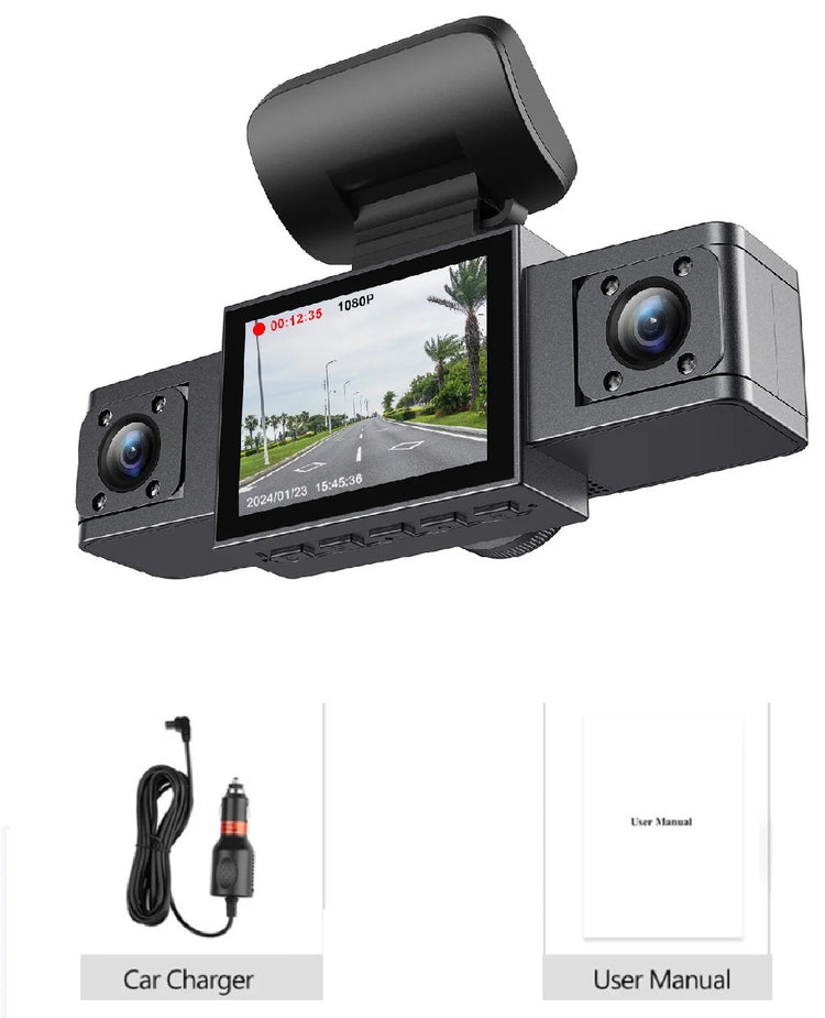 3-Inch HD 1080P Dash Cam - Front, Rear, and Left Recording, 19x12x8cm V888-ELOSUNG28349