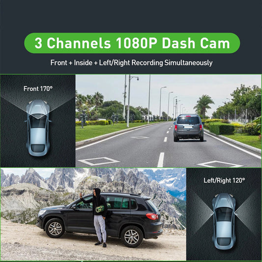 3-Inch HD 1080P Dash Cam - Front, Rear, and Left Recording, 19x12x8cm V888-ELOSUNG28349