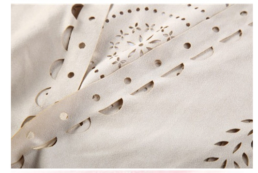 Beige Suede Wheat Tassel Triangle Scarf - Autumn Warm Shawl for Women, Hollow-Out Fringe Design V888-ELOSUNG28373