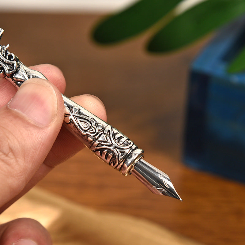 Sword Plume Silver European Dip Feather Quill Pen Set - 2-Piece Retro Business Gift Box with 5 Nib Sizes V888-ELOSUNG28501