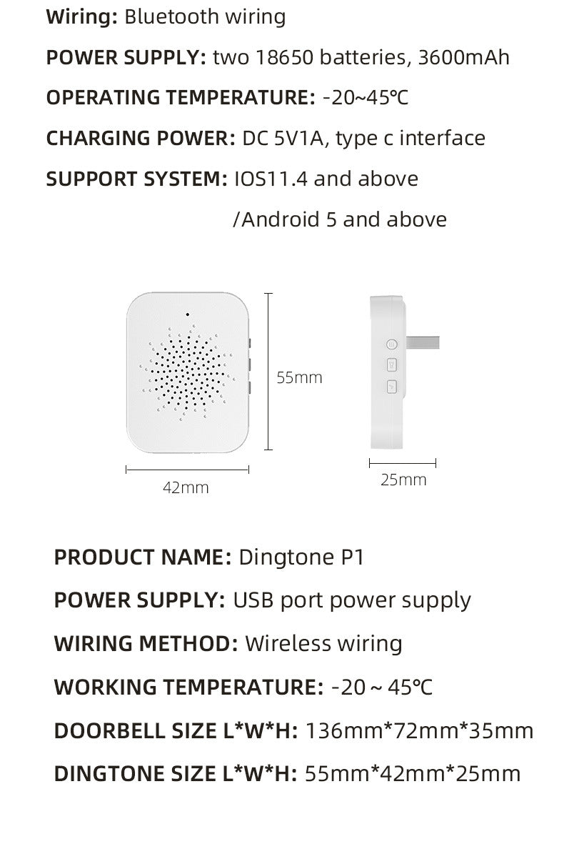 Transparent Rain Cover + Doorbell Combination HD Wireless Video Doorbell with Long-Lasting Battery V888-ELOSUNG28551