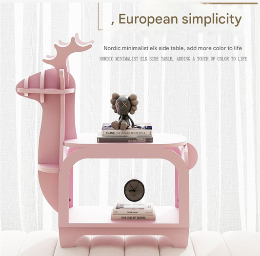 Yellow Oak Grain Trumpet Creative Reindeer-Shaped Solid Wood Bookshelf for Kids V888-ELOSUNG28554