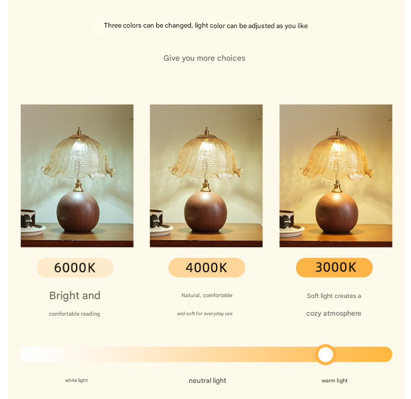Three-colour Changing Light French-Inspired Bedside Lamp - Modern Minimalist Warm Light V888-ELOSUNG28564