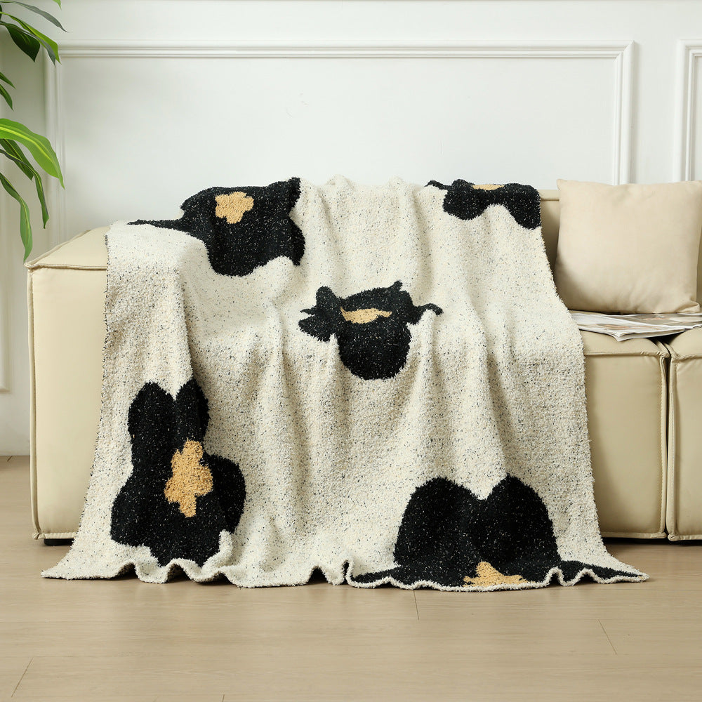 White-black Knitted Sofa Blanket with Plush Side, 130 x 160 cm, 950g, Ideal for Napping and Office Use V888-ELOSUNG28783