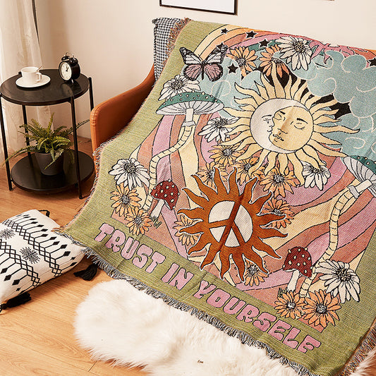 Humen Face Sun Artistic Jacquard Throw Blanket - American Style Illustrated Sofa Cover & Tapestry - 130 x V888-ELOSUNG28838