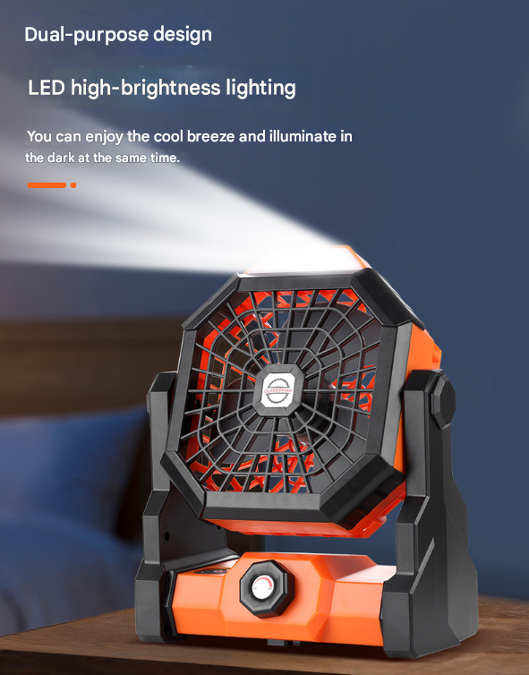 Black Portable USB Camping Fan with 7800mAh Battery and 3-Mode LED Lighting V888-ELOSUNG28860