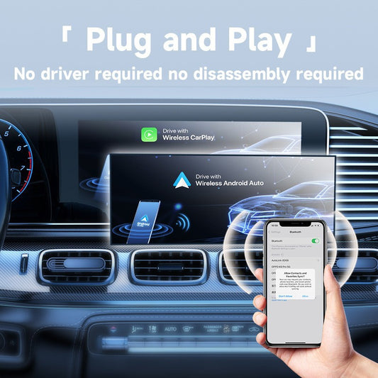 2-in-1 Wireless CarPlay & Android Auto Adapter - Plug & Play Dongle for Cars(Applicable to iPhone-White) V888-ELOSUNG29129
