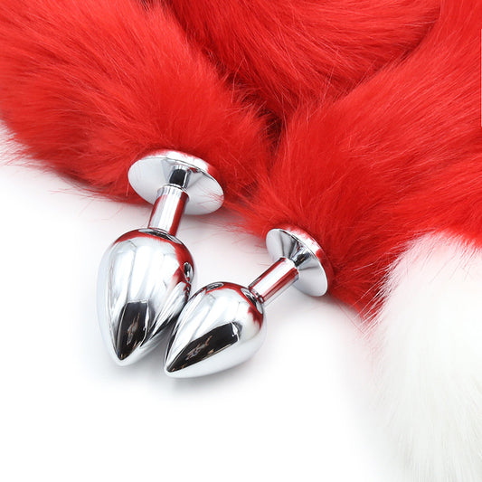 Extra Long Faux Fur Tail with Metal Anal Plug - Playful Cosplay & Adult Novelty Accessory(White and red-large) V888-ELOSUNG29447