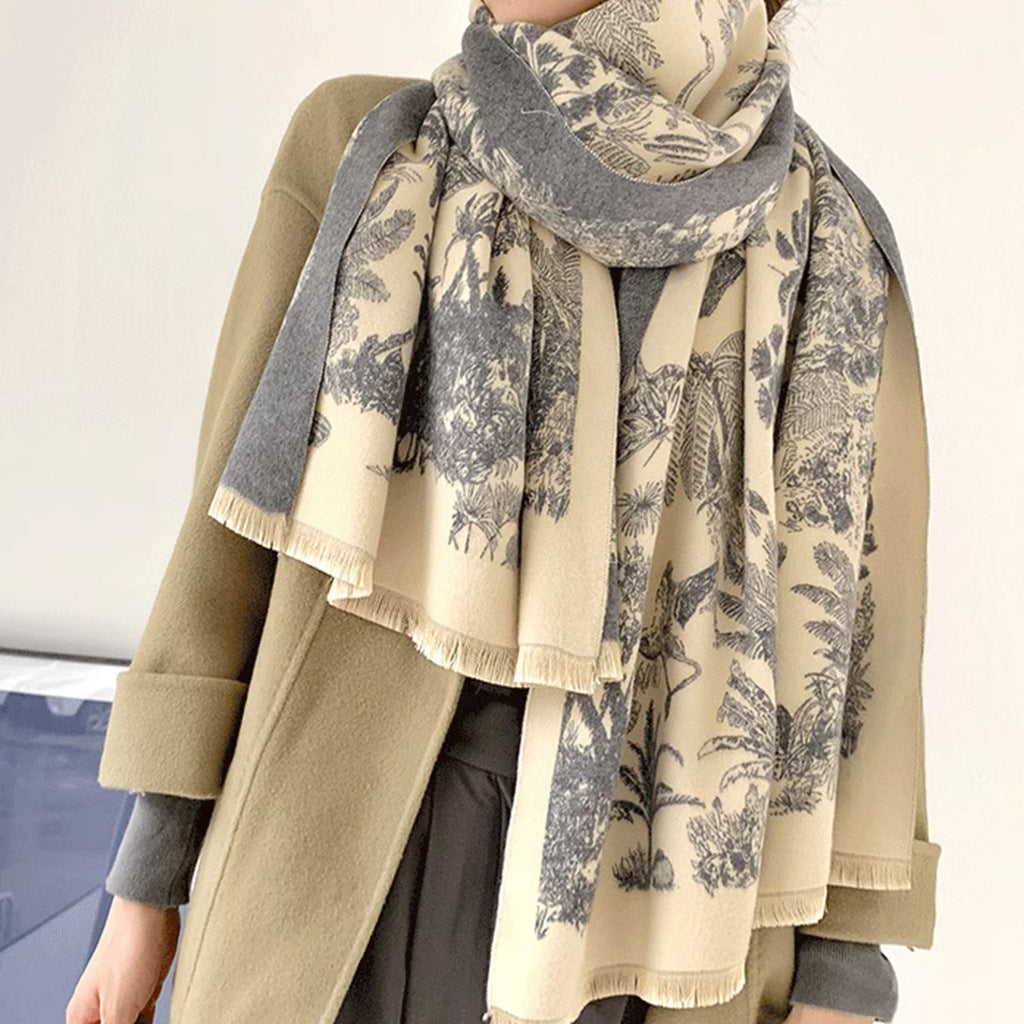 Gray beige Luxury Soft Printed Pashmina Style Wrap - Large Scarf for Women (185x65cm) V888-ELOSUNG31040